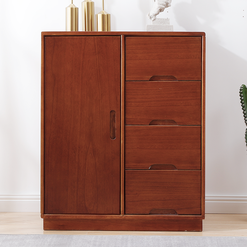 实木五斗柜现代简约客厅收纳柜简约柜子储物柜轻奢家用五斗橱带门