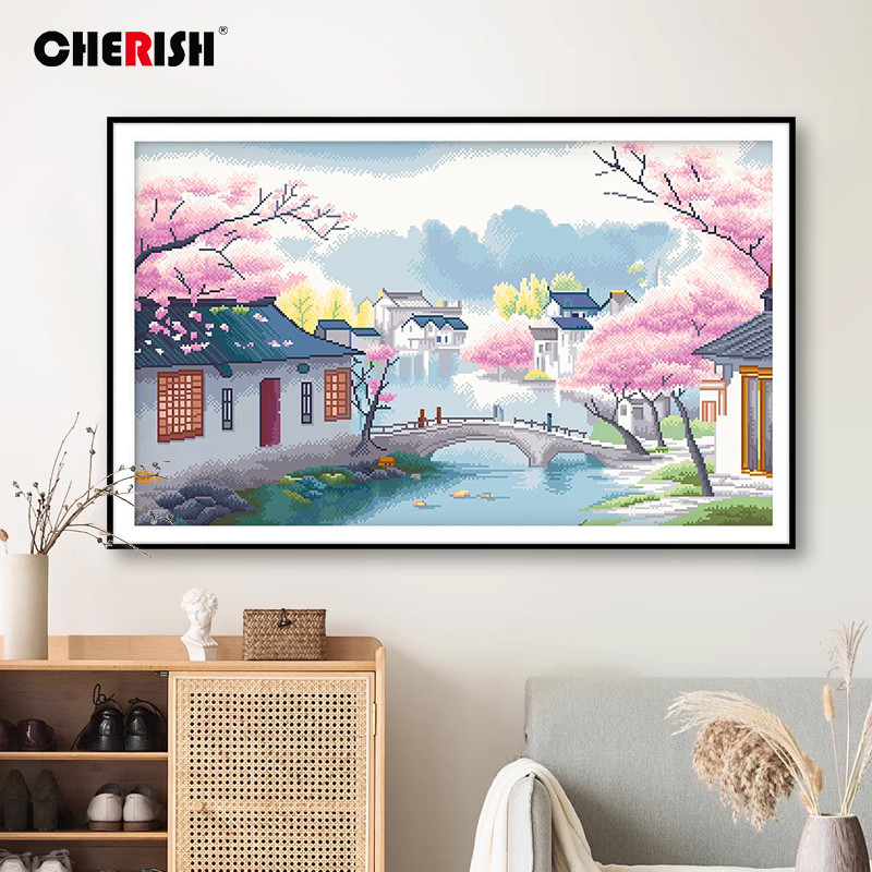 珍爱江南水乡十字绣2024新款线绣客厅卧室餐厅山水风景简单手工绣