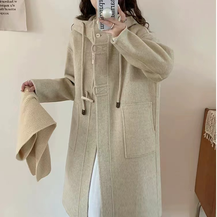 【韩系原版大帽子】小爆款订单双面羊毛大衣2024秋冬新款长款外套女