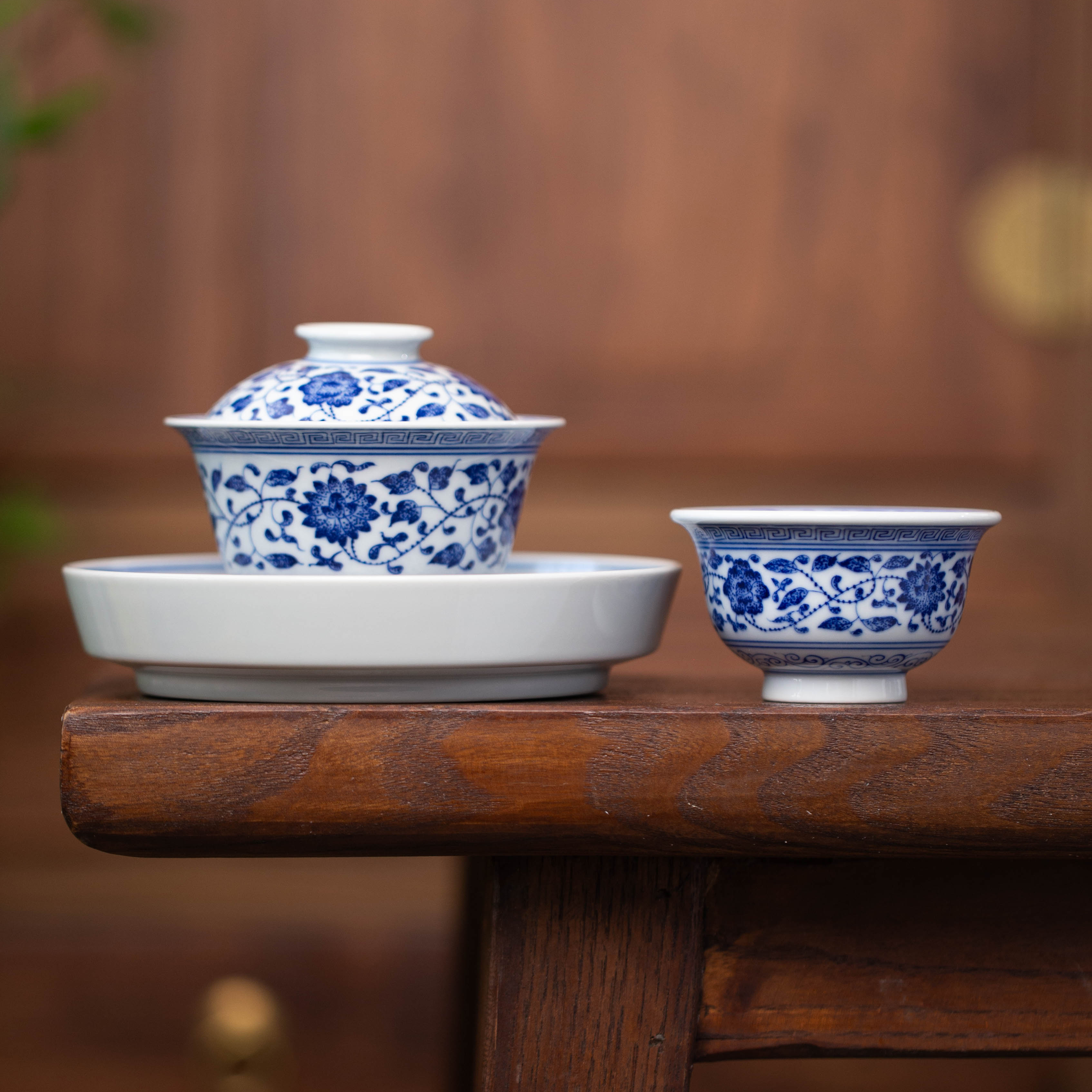 仿清缠枝莲套组  景德镇高端手工手绘陶瓷茶具泡茶专用工具