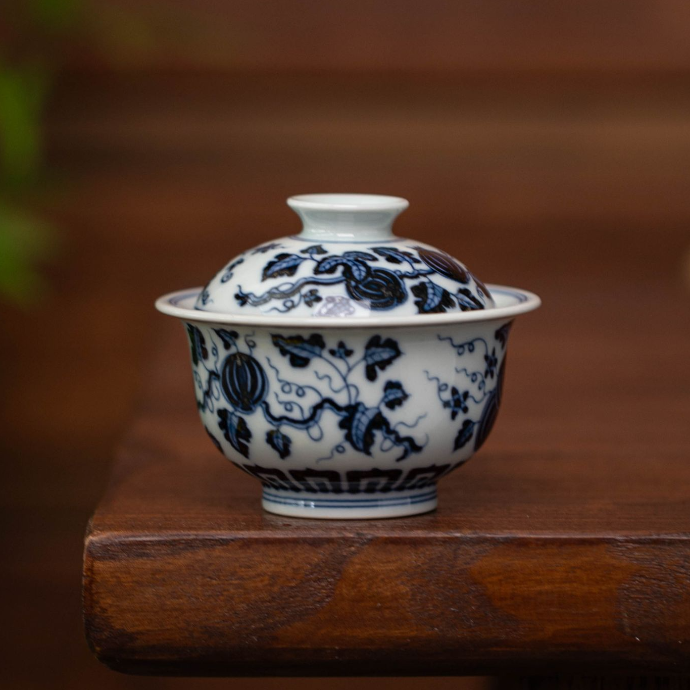  青花西瓜两才盖碗  景德镇高端手工手绘陶瓷茶具专用工具