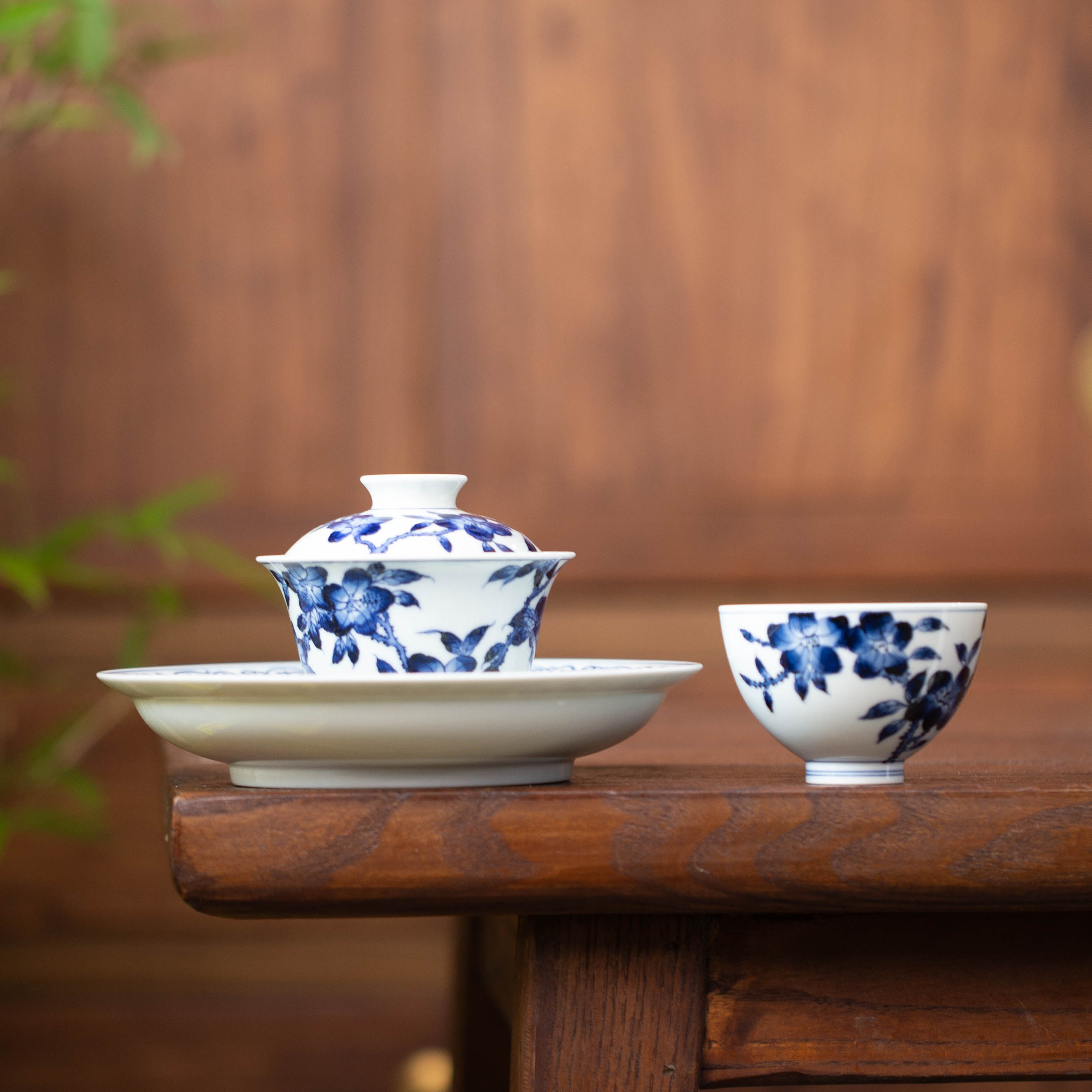 杜鹃花盖碗套组  景德镇高端手工手绘陶瓷茶具泡茶专用工具