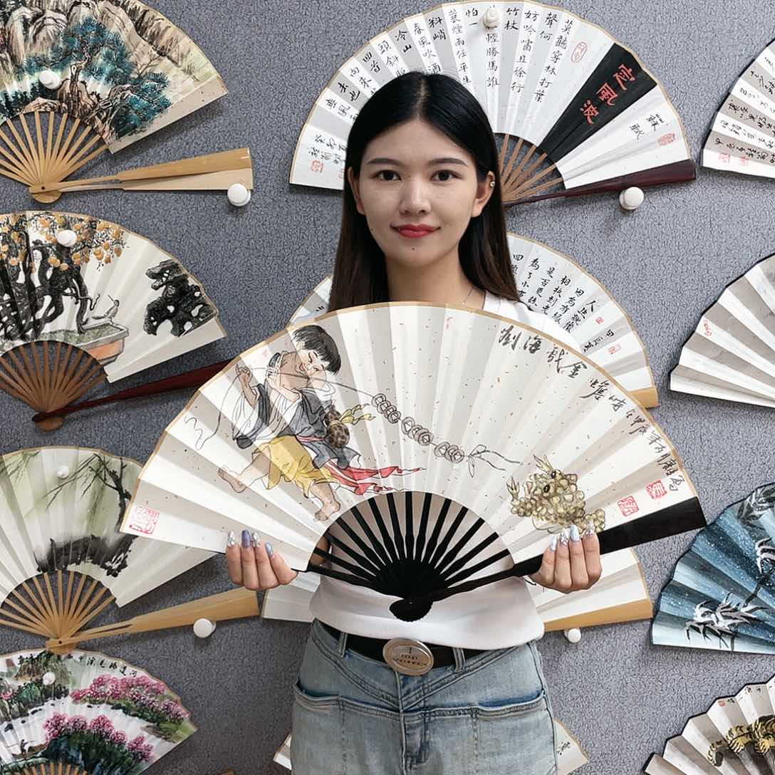 书法10寸黑檀-纯手绘-文玩扇骨（默认粘好）