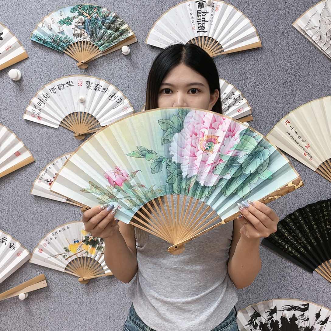 书法95寸梅妃-纯手绘-文玩扇骨（默认粘好）