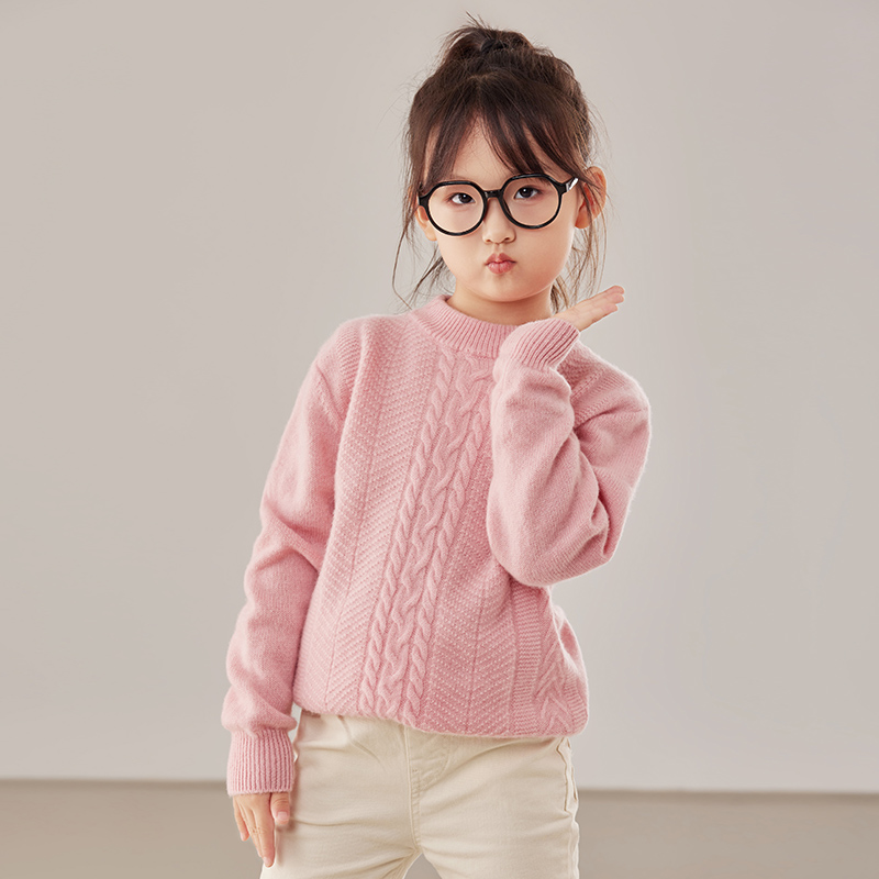 秋冬加厚款羊毛衫男童女童保暖半高领中间扭花打底套头毛衣厚潮流