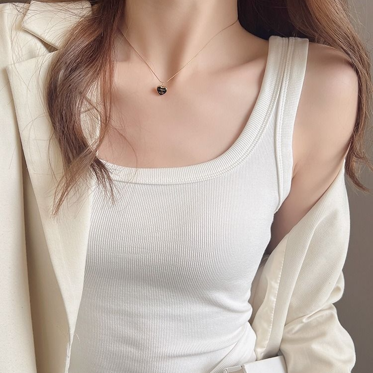 啄木鸟宽肩方领吊带背心女外穿夏季新款内搭工字遮副乳上衣棉弹力