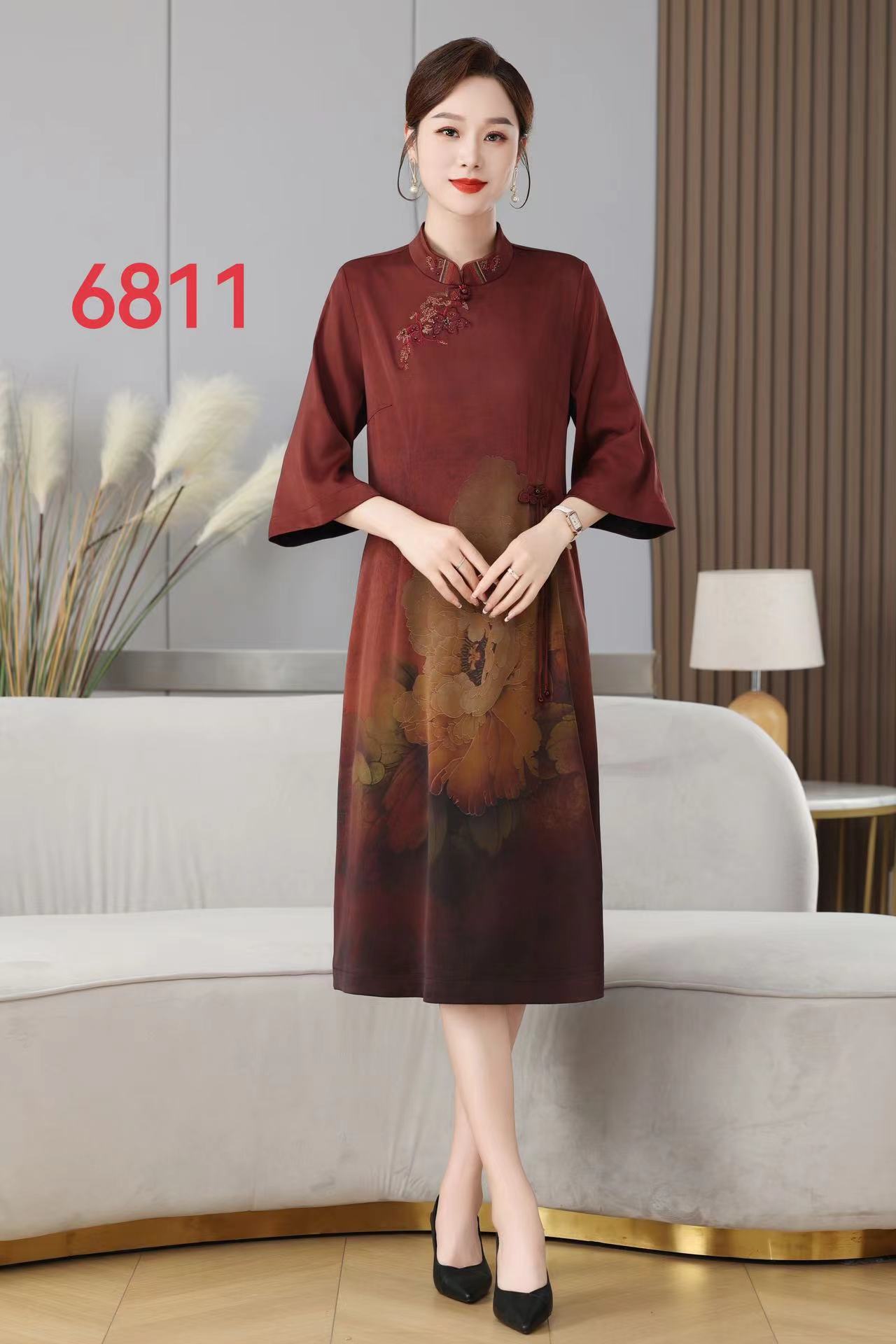 2025国风气质高雅重磅时尚大方修身显瘦旗袍连衣裙6811