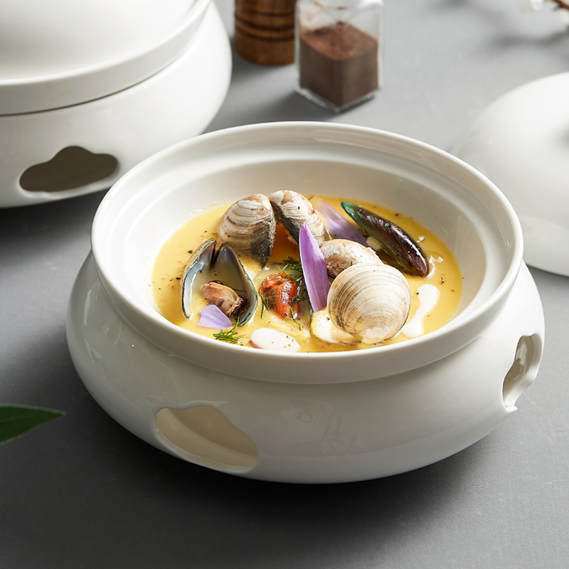 中餐酒店餐具带盖蜡烛加热保温创意陶瓷大碗高级感菜盘子简约白瓷