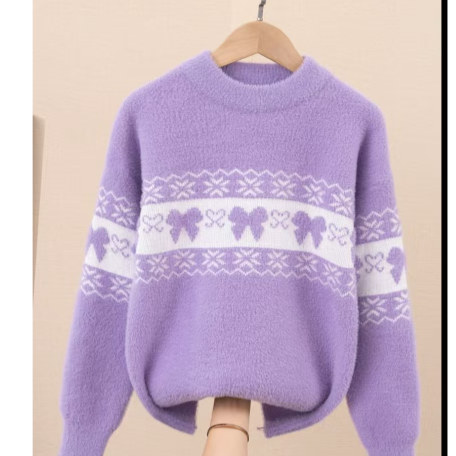 保暖毛衣女童套头针织衫加厚宽松潮童秋冬2024新款大童冬季提花