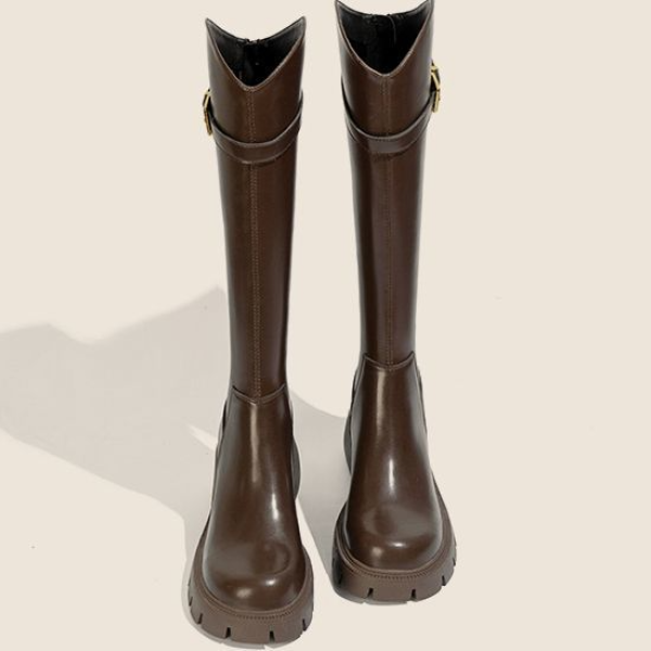 长筒靴女2023新款秋冬加绒v口厚底高筒靴马丁靴骑士靴粗跟长靴子