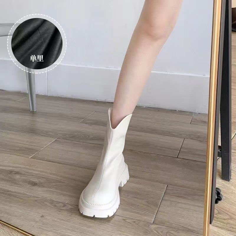 白色瘦瘦短靴女2023新款秋冬季百搭英伦法式气质显瘦厚底马丁靴潮