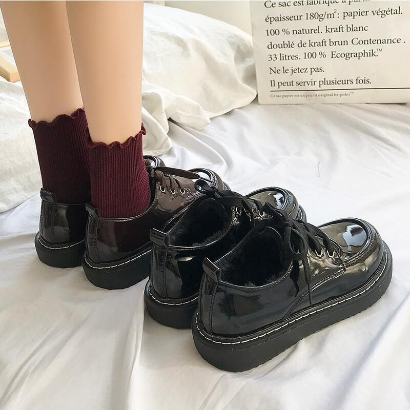 英伦风日系平底学生系带圆头洛丽塔基础款jk制服小皮鞋女大头鞋潮