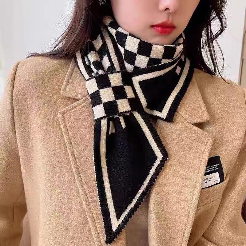 2023新款韩国东大门字母短款针织小围巾女冬季保暖护颈毛线围脖男