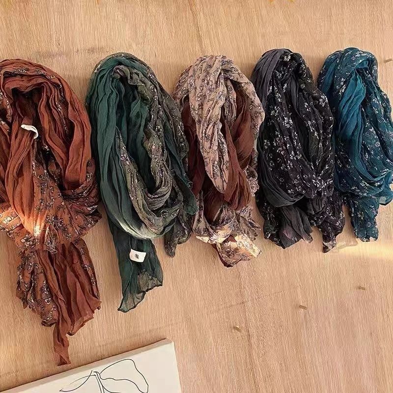 MY006ABC19X9碎花百搭复古春秋气质文艺范围巾