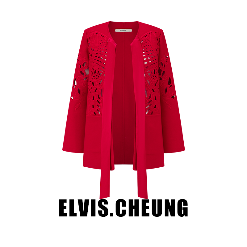 ELVIS.CHEUNG蒋云開運25贺岁款新品盛世牡丹镂空绣双面尼外套