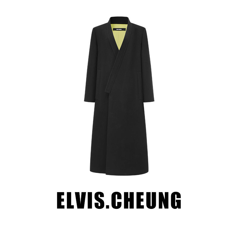 ELVIS.CHEUNG·開運23秋冬新中式羊绒汉服领直身系带长大衣外套黑