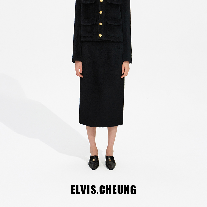 ELVIS.CHEUNG高级感通勤苏力羊驼毛铅笔裙半身裙女