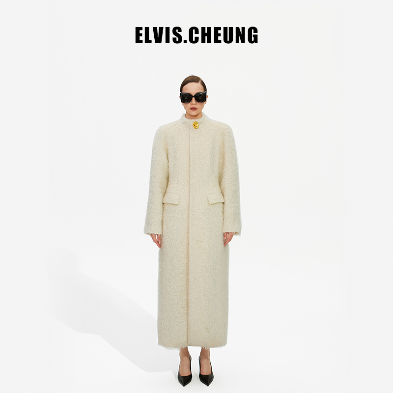 ELVIS.CHEUNG马海牦牛毛圆肩郁金香长大衣