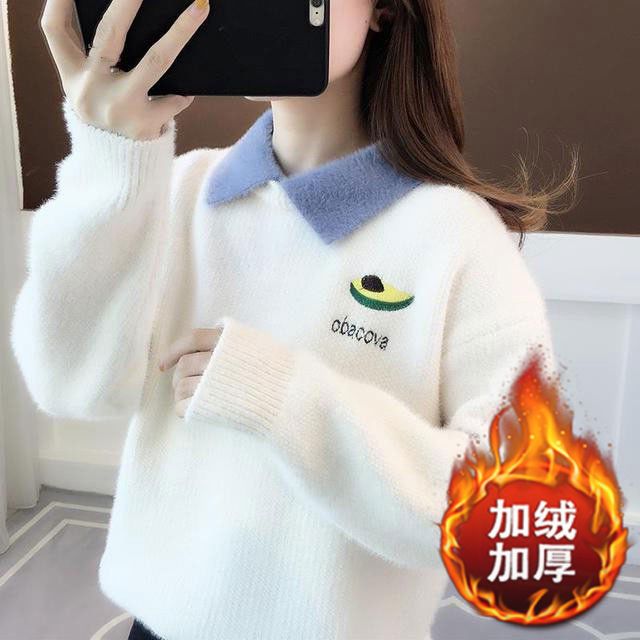 女大童加绒毛衣加厚加绒12到15岁初中生13岁女孩冬装少女保暖上衣