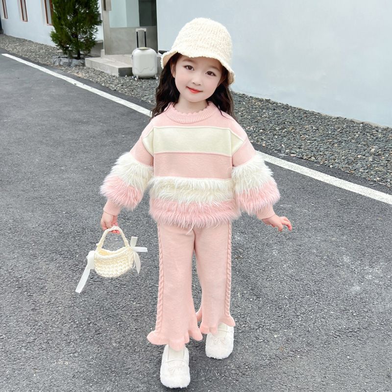 女童春秋套装2024新款时尚儿童针织秋装休闲女宝宝甜美两件套洋气