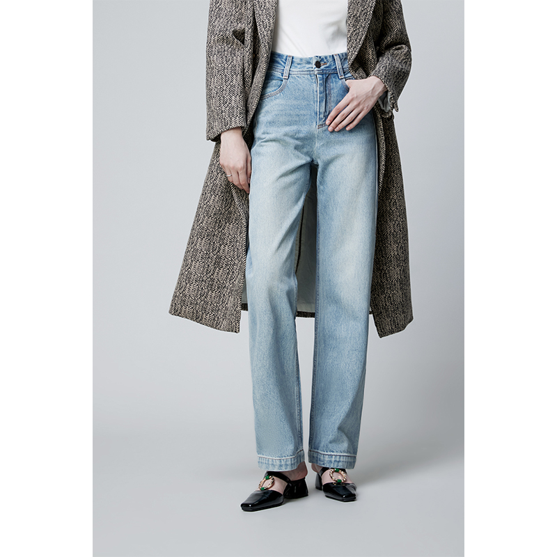 高腰牛仔裤女春季时尚复古港风立体剪裁解构百搭显瘦高腰直筒裤