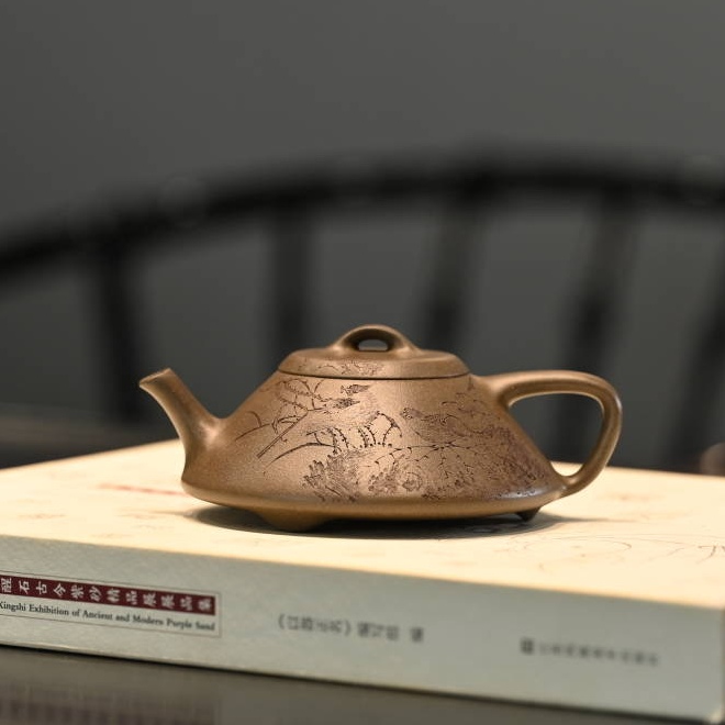 王平全手工制作——小容量牛盖天青《合瓢紫砂壶》180cc纯手工茶具