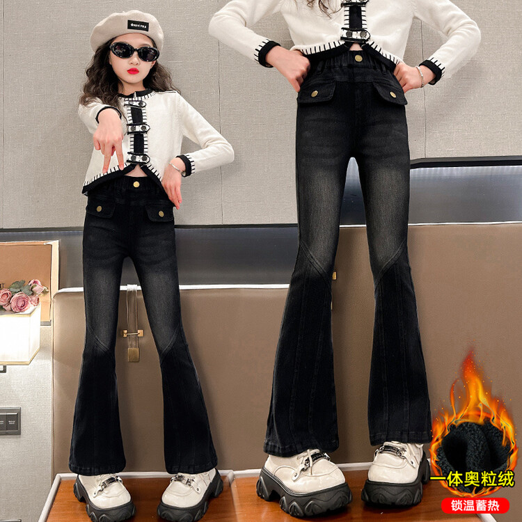 [麦哆哆」120-170女童中大童秋冬时髦百搭洋气修身马蹄牛仔喇叭裤