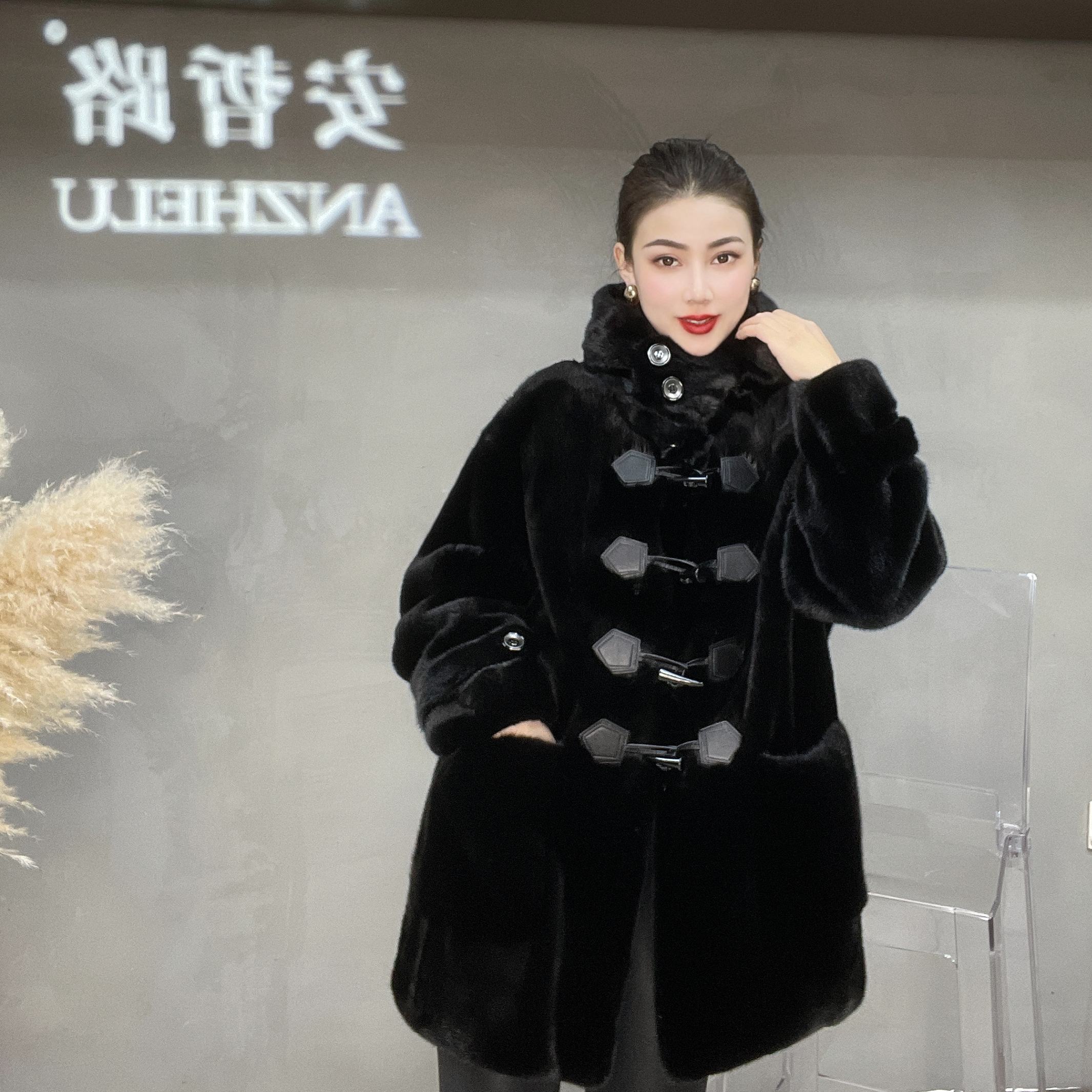 【ANZHELU】22256款女士貂皮大衣外套