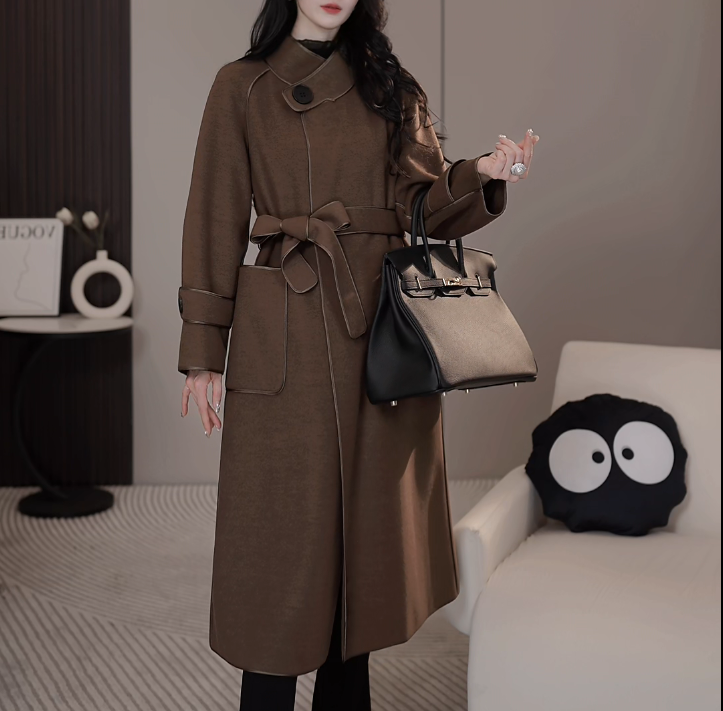 【孤品】A-825秋冬高定宽松轮廓感纯色毛呢大衣定制气质中长款外套