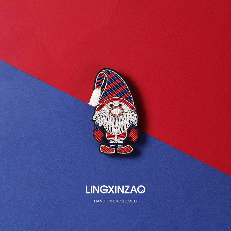 黄铜布艺胸针 手工刺绣别针衣服包包装饰高档精致圣诞节老人胸针