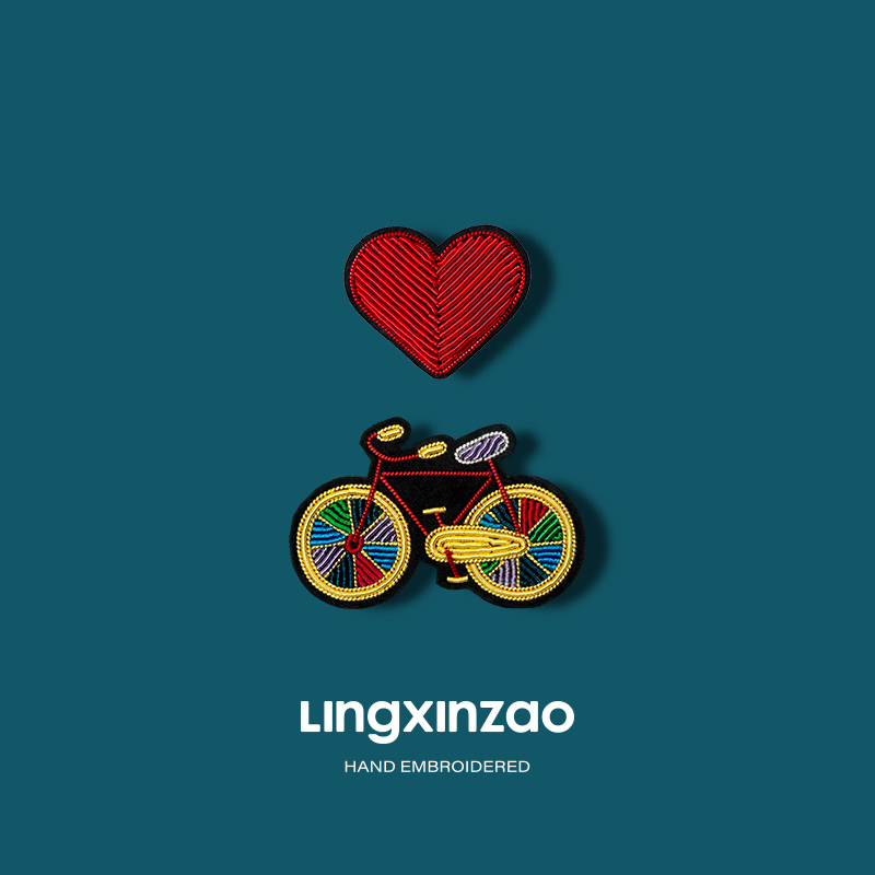 黄铜布艺胸针 自行车胸针女设计感小众高档精致衣服配饰别针徽章