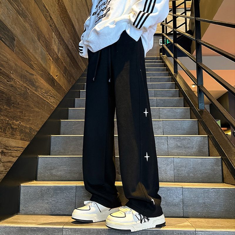 设计感裤子男生秋冬新款加绒垂感阔腿运动裤潮牌宽松直筒休闲卫裤