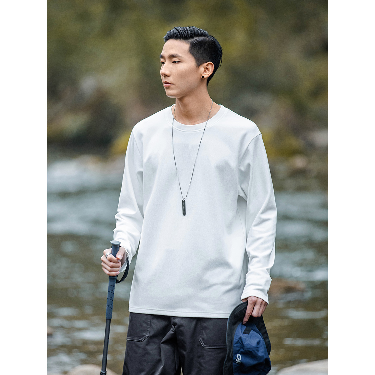 outwild 秋冬宽松简约圆领双面德绒打底衫 亲肤长袖T恤 WT23009