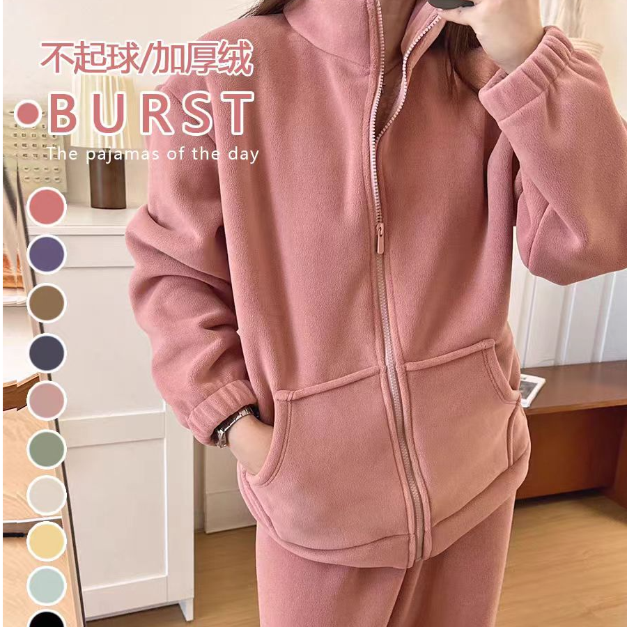 摇粒绒女款加厚休闲家居服可外穿奥粒绒保暖套装（部分微残）8801