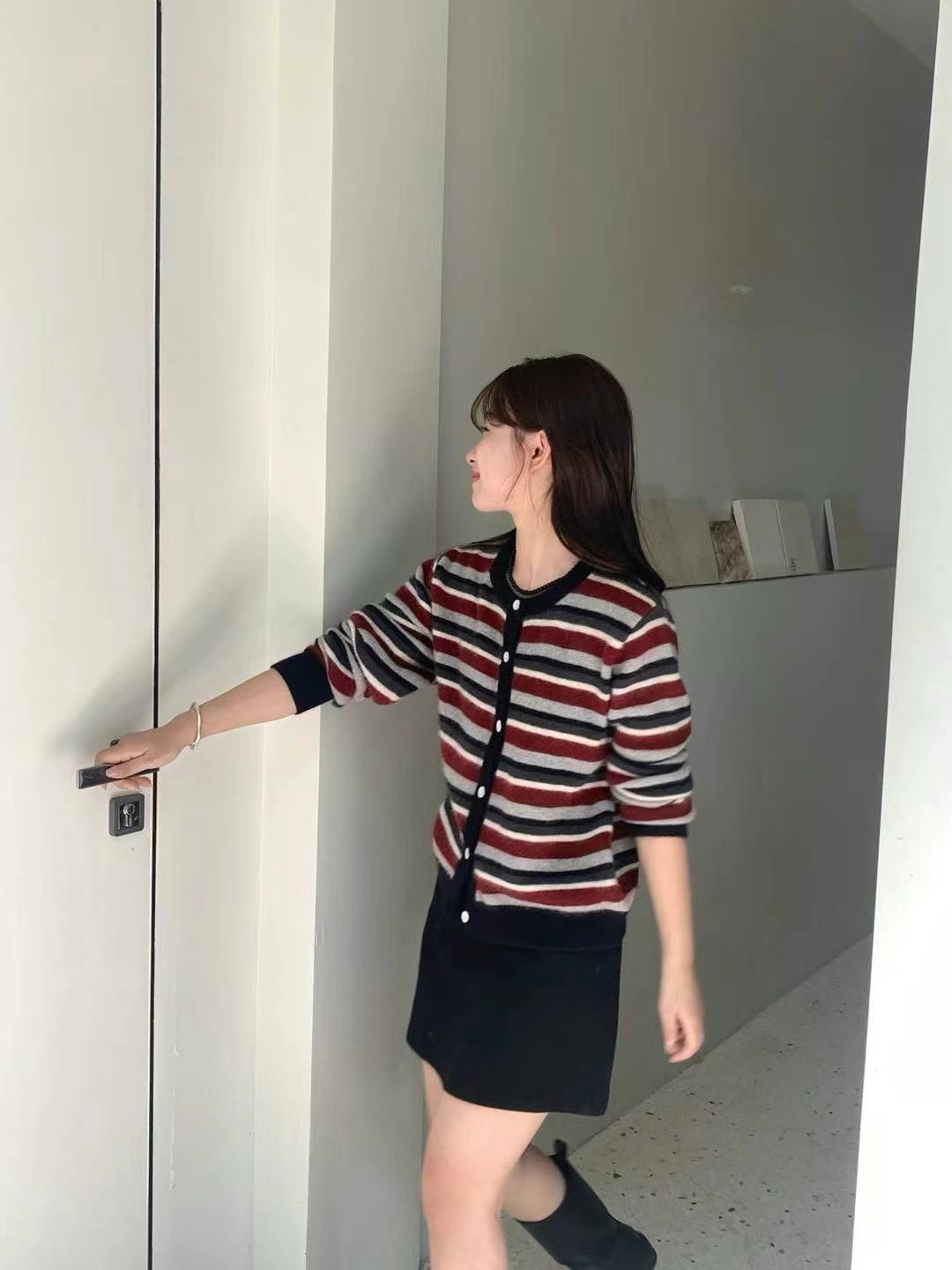 簡一女装直播间链接法式条纹外套