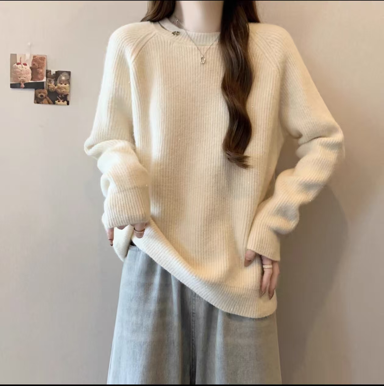 「约会日」慵懒风女冬季毛针织衫秋冬高领时尚圆领上衣百搭毛衣加厚