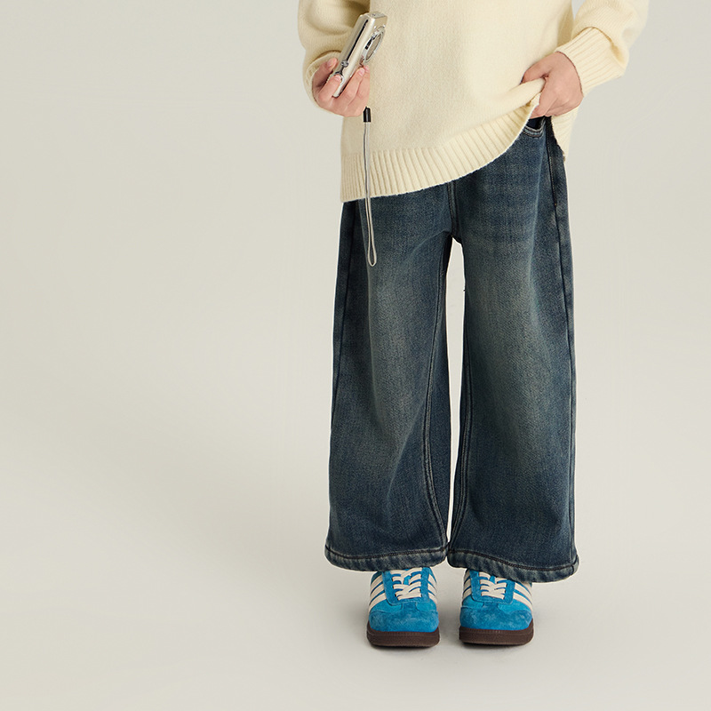 【冬款加绒】儿童水洗磨白复合一体绒保暖复古软牛仔裤 24Z167