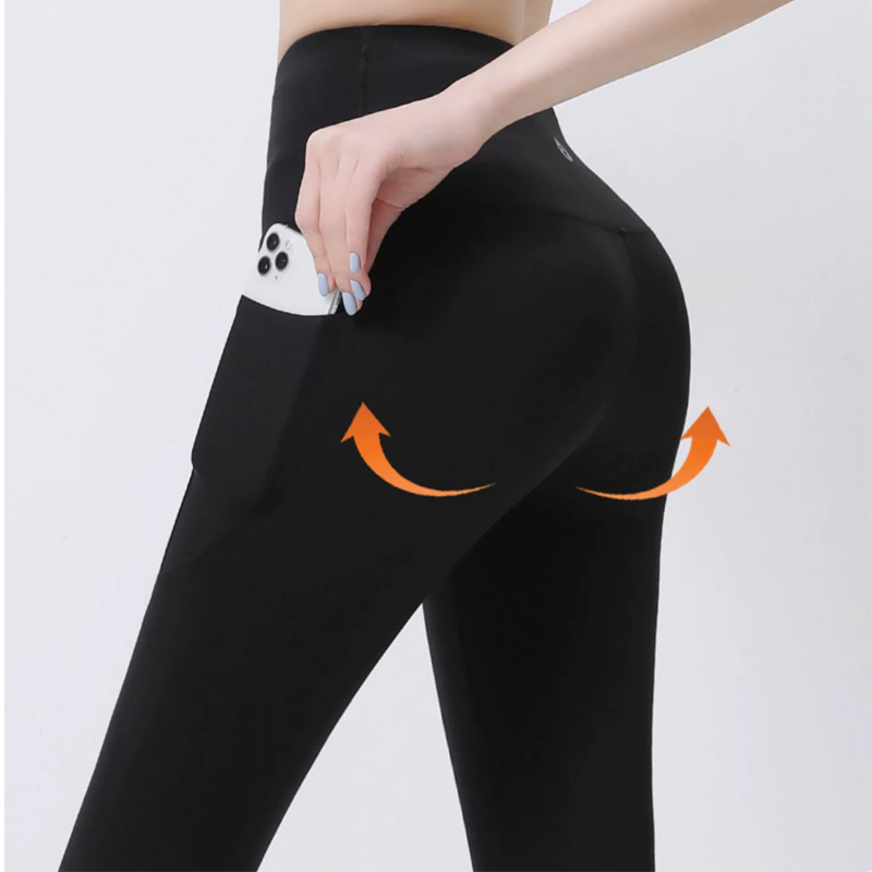瑜伽裤鲨鱼裤女士口袋裸感紧身高腰提臀运动跑步健身裤女外穿9分