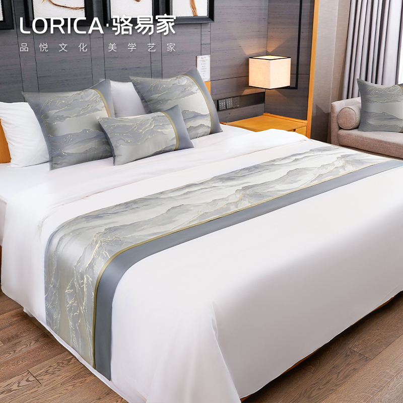 骆易家【江山如画】中式床旗床尾巾酒店专用高端宾馆民宿搭巾床盖