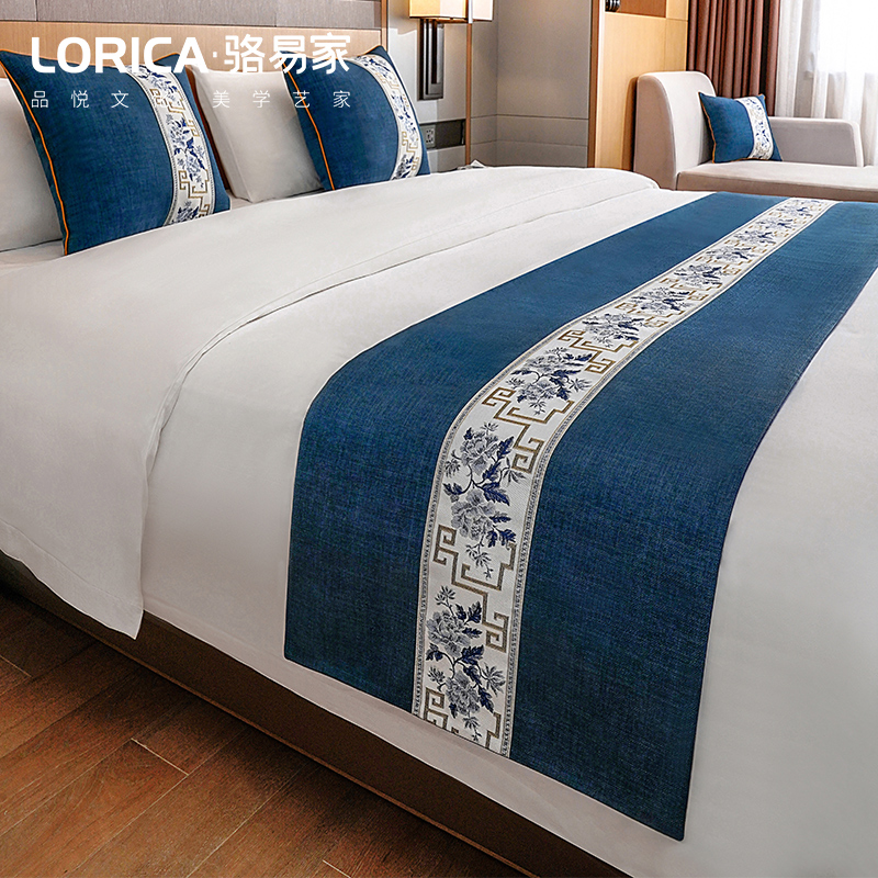 骆易家新中式床旗床尾巾酒店专用高端民宿宾馆抱枕床尾毯床盖定制