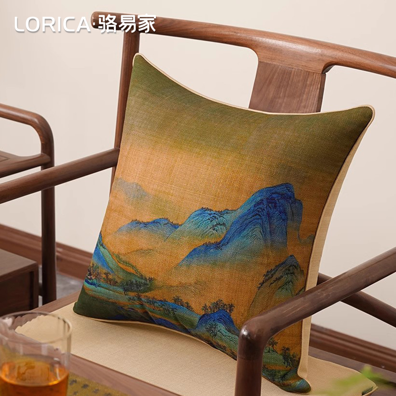 骆易家【千里江山图】国画中式抱枕靠垫可拆洗沙发客厅靠枕套腰枕