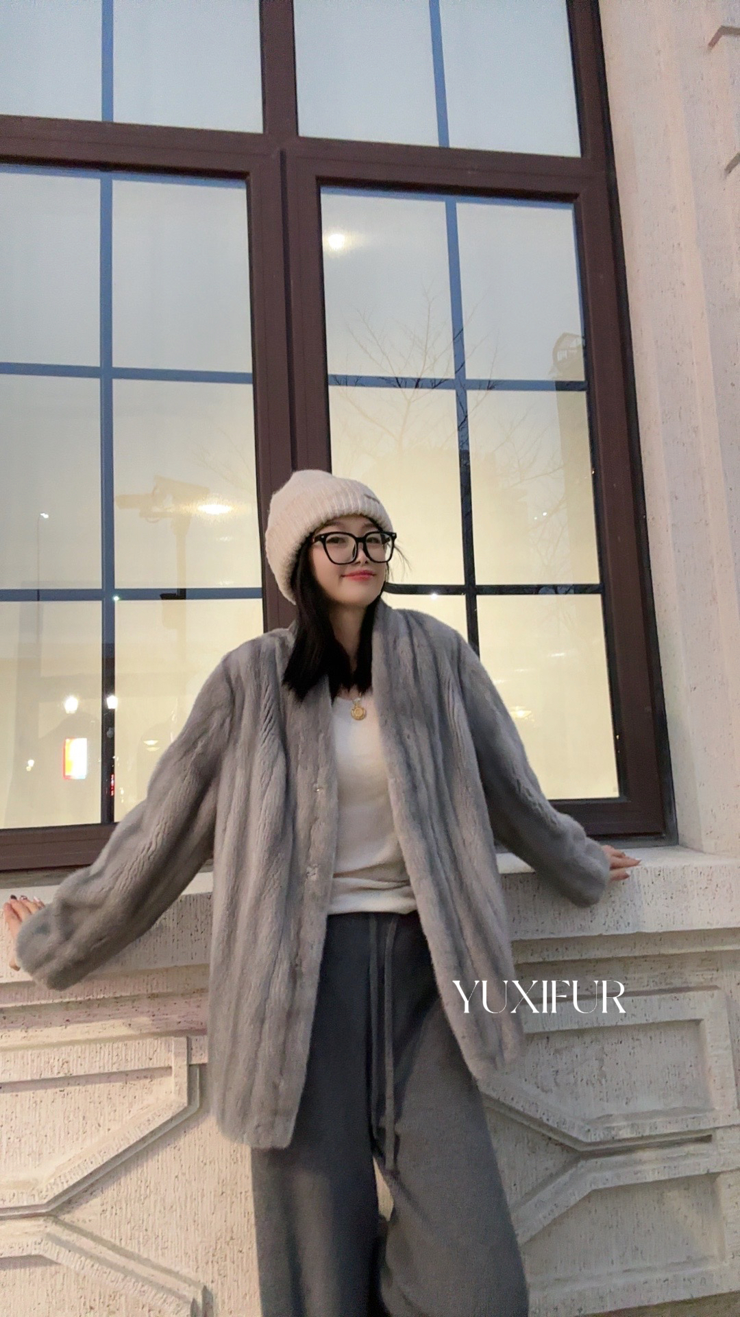 【YUXIFUR】[西雅图]V领全抽水貂皮草貂皮大衣外套女V领水貂