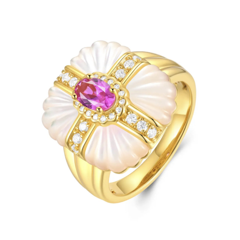 铜合金贝壳戒指 5902小众设计重工高级感复古开口戒