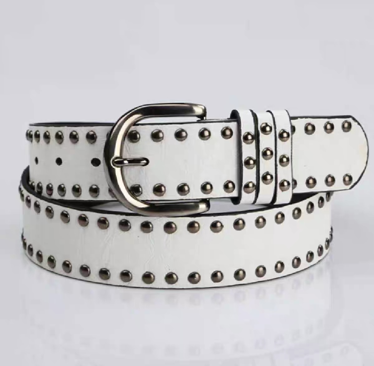 白色朋克风y2k复古腰带女款2024新款夏铆钉皮带百搭装饰牛仔裤宽