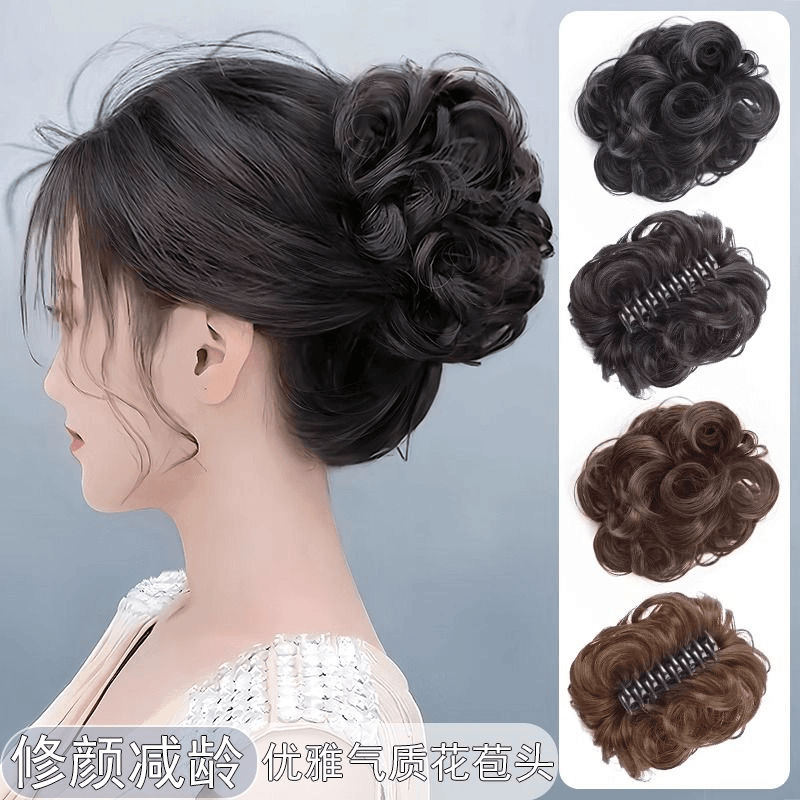 慵懒盘发抓夹花苞丸子头假发女自然蓬松发包后脑饱满增发发圈