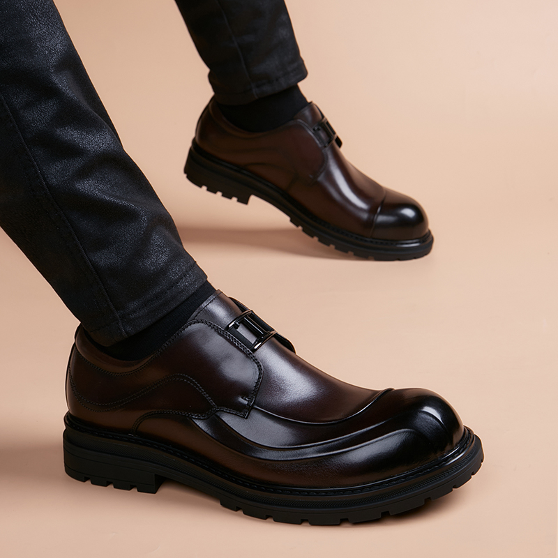 新款一脚蹬皮鞋男真皮商务休闲时尚百搭懒人鞋软皮厚底高级感增高