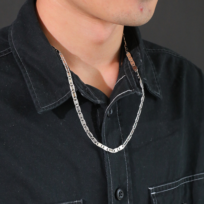 链子925银 金厚包足银Pt950瓦片链男女情侣锁骨链街头嘻哈百搭