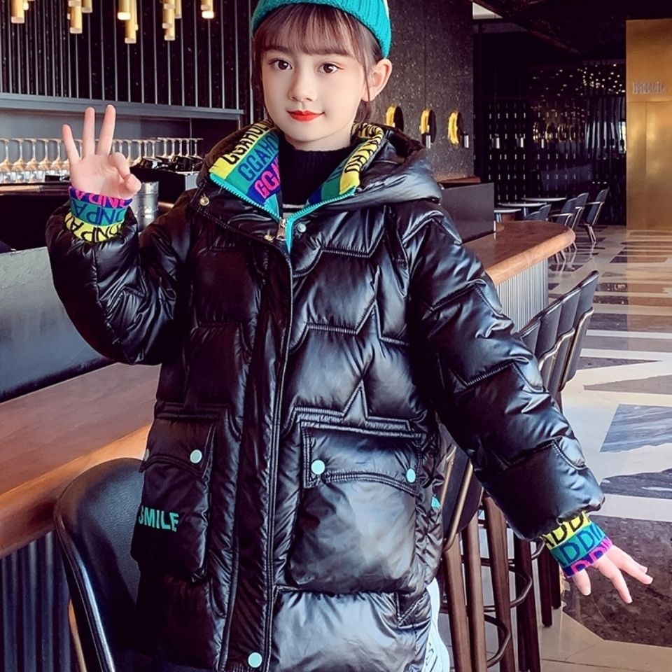 麦兜姐姐2023新款冬装洋气大童冬款棉袄女童棉服儿童亮面免洗外套