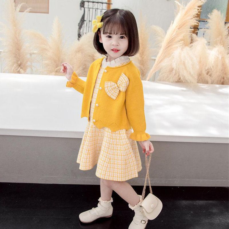 麦兜姐姐女童秋季连衣裙2件套装公主裙2023新款洋气儿童套装森系