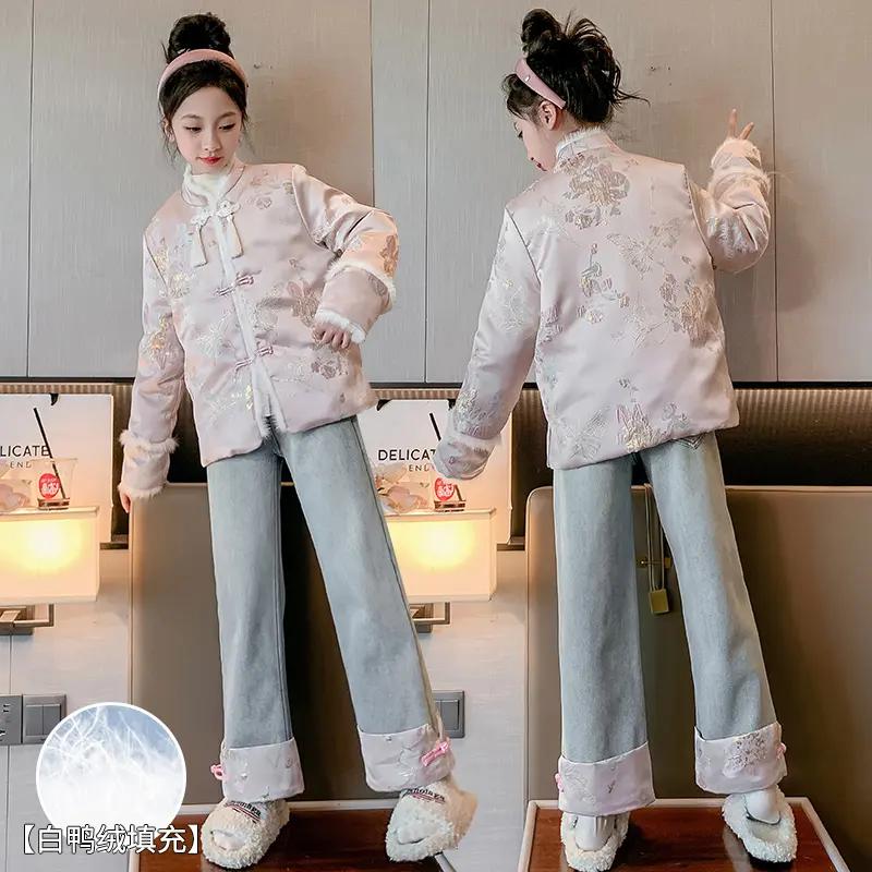 新品巴拉巴拉女童国风唐装冬季2024新款6-12岁15岁拜年服金箔提花